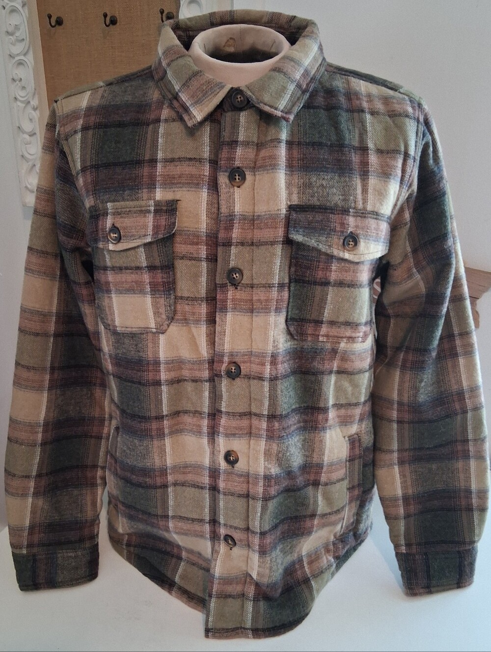 Horizon Button Front Multi Color Plaid Men's Sherpa Lined Jacket Sz L NWT
